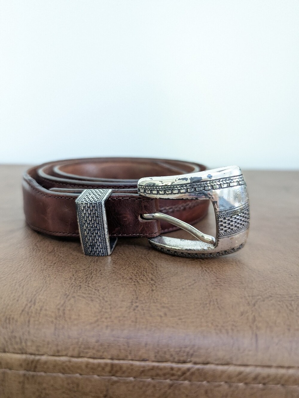 Brighton Onyx silver and brown western style belt 42 - Picture 7 of 7